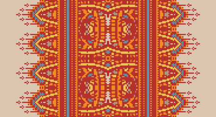 Seamless geometric ethnic asian oriental and tradition pattern design for texture and background. Silk and fabric pattern decoration for carpet, clothing, wrapping and wallpaper