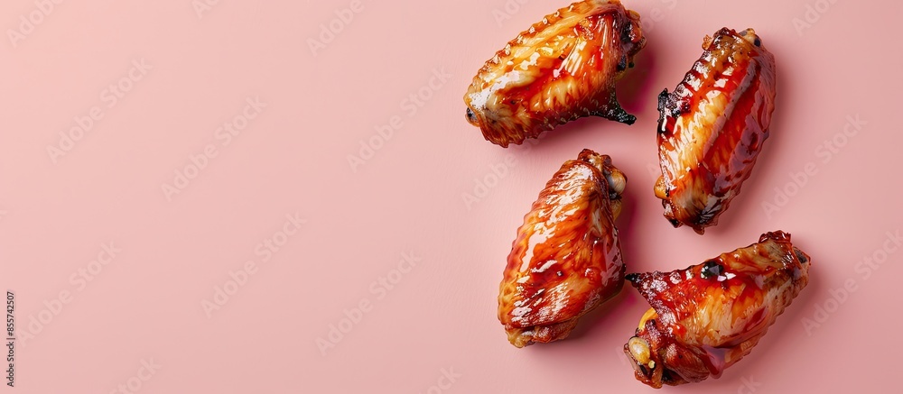 Poster baked chicken wing isolated on pastel background food. with copy space image. place for adding text 