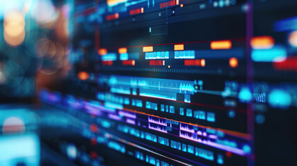 Detailed Close-Up of Video Editing Timeline on Monitor