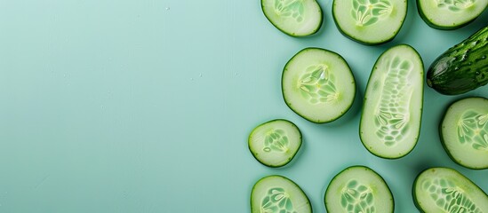 Cucumbers Isolated on pastel background Isolated  Food. with copy space image. Place for adding text or design