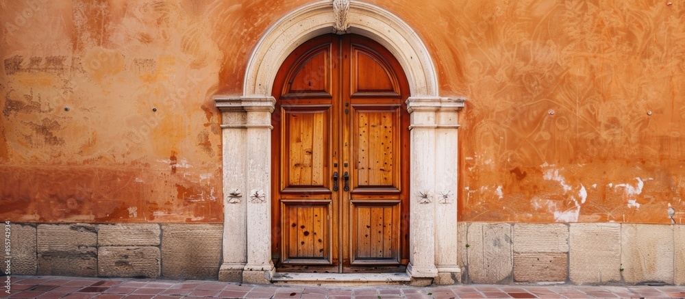 Poster door design in the arch. closed doors in the arch of the house. with copy space image. Place for adding text or design