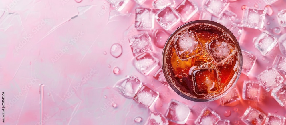 Aufkleber cola with ice cubes pastel background Ice  Cola  Texture. with copy space image. Place for adding text or design