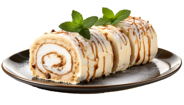 Frozen sweet Arctic Roll Cake on a plate