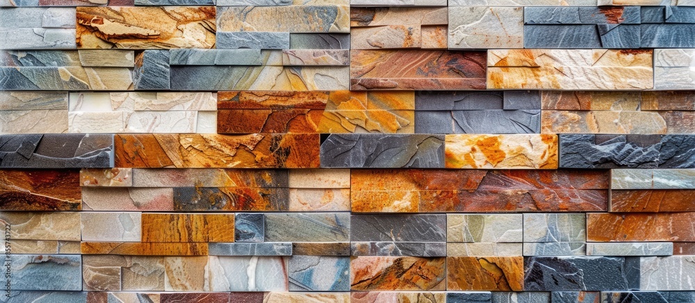 Leinwandbilder brown red Slate Marble Split Face Mosaic  pattern and background brick wall. with copy space image. Place for adding text or design