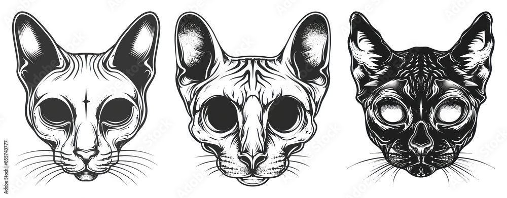 Poster Black cat tattoo design set