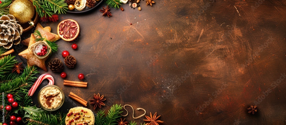 Aufkleber celebrating christmas. colorful decoration table with food ready to eat. with copy space image. plac