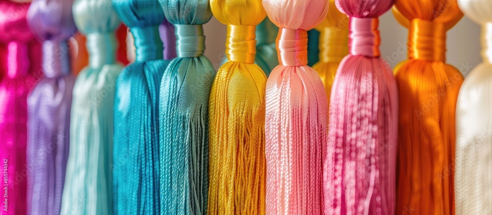 Poster colorful curtains tassel for interior house. with copy space image. place for adding text or design