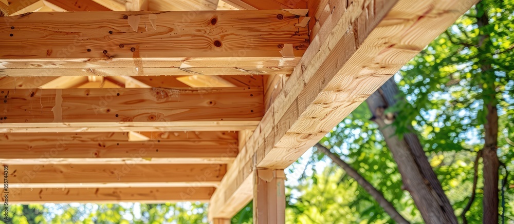 Poster under construction home framing beam of new house. with copy space image. place for adding text or d