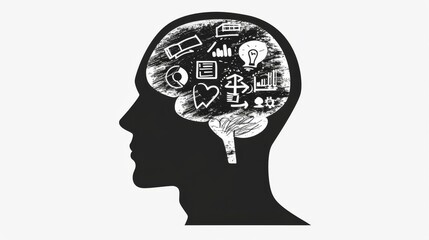 Concept of Artificial Intelligence with Gears on Human head. Networks Design Concep with Icons on background