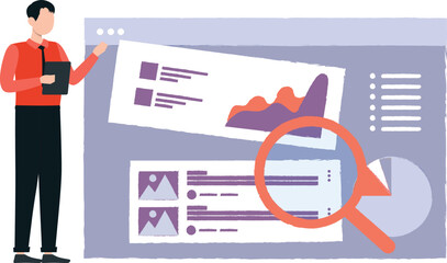 A boy is explaining about analytics chart.