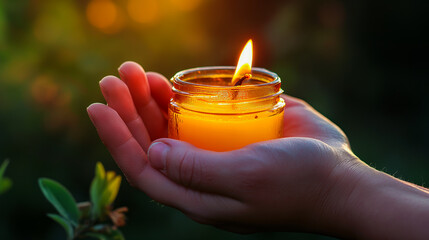 A solitary candle ignites the darkness, conveying unity and grief in a somber night vigil.