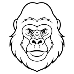 Gorilla head vector line art and linocut illustration