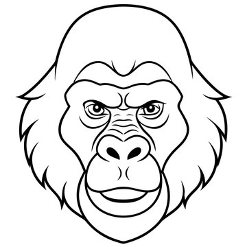 recommend clip art: Gorilla head vector line art and linocut illustration