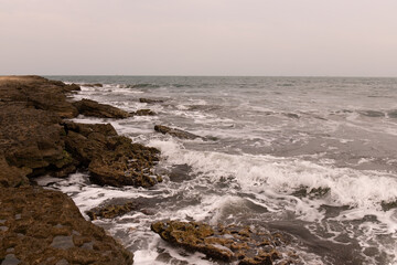 Beautiful rocky shore of the Caspian Sea.