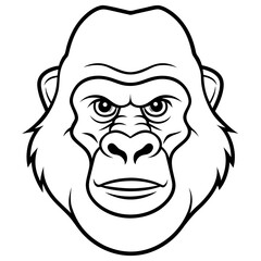 Gorilla head vector line art and linocut illustration