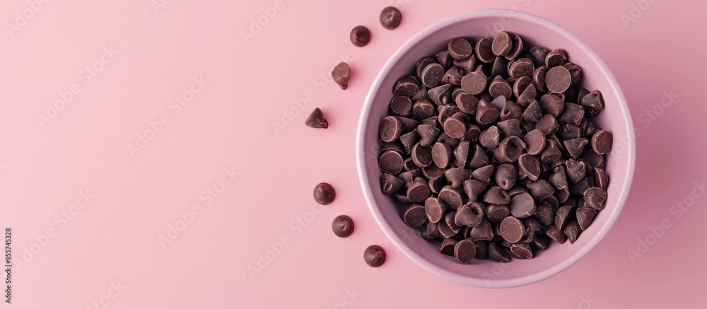 Leinwandbilder A Bowl of Chocolate Nibs Isolated on a pastel background. with copy space image. Place for adding text or design
