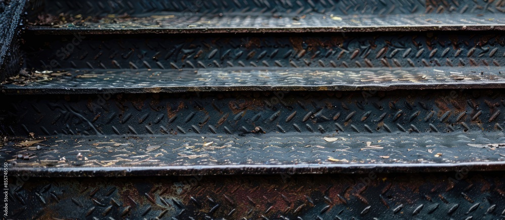 Poster Metal steps shot at an angle. with copy space image. Place for adding text or design