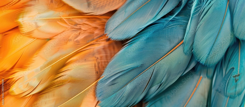 Poster green turrquoise and blue color trends chicken feather texture background,light orange. copy space i
