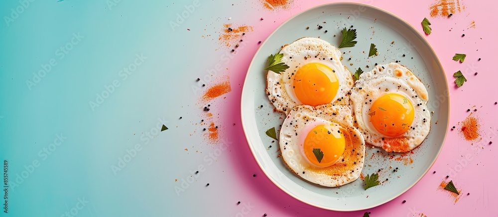 Leinwandbilder Roti put eggs on the plate pastel background  Food  Isolated. with copy space image. Place for adding text or design