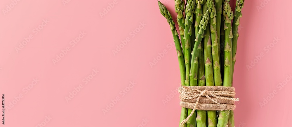 Aufkleber bundle of green asparagus spears isolated on pastel background. with copy space image. place for add