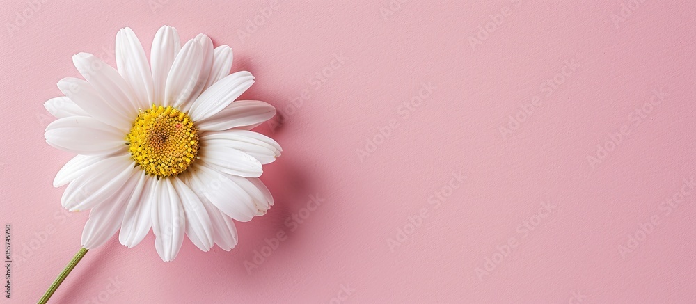 Aufkleber beautiful chamomile daisy flower on neutral pink background. minimalist floral concept with copy spa