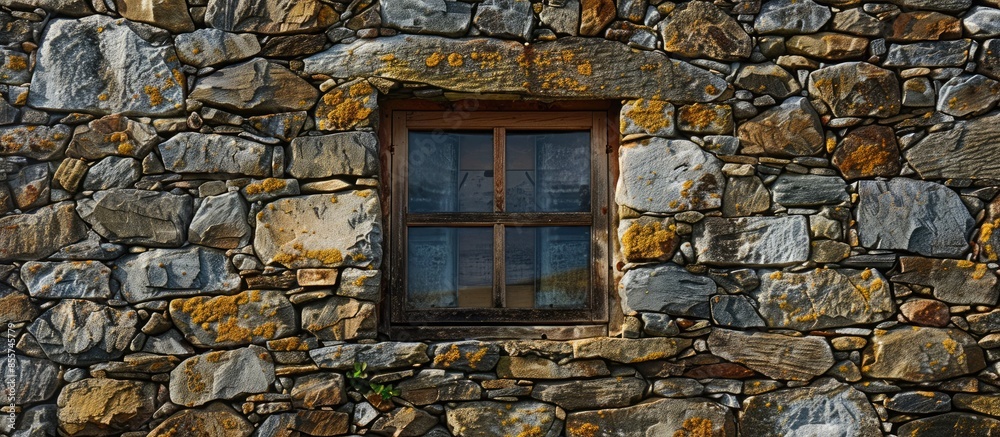 Aufkleber Window in the old stone wall. with copy space image. Place for adding text or design