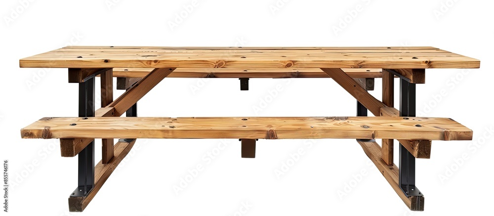 Poster Standard table with benches on either side of the table isolated on white background. This has clipping path. with copy space image. Place for adding text or design