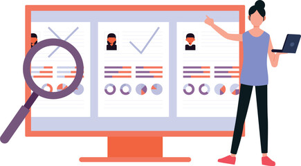 Girl is choosing users on web page.