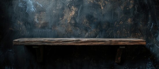 Blank of old wooden shelf on dark wall texture background with clipping path for design . with copy space image. Place for adding text or design