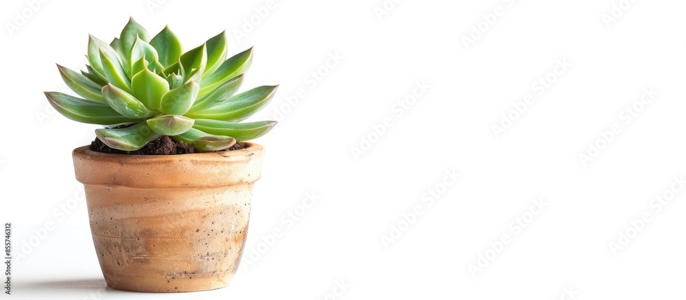 Poster succulent plant in flowerpot isolated on white. home decor. with copy space image. place for adding 