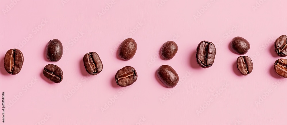 Poster Coffee beans Isolated on pastel background.  Food  Coffee. with copy space image. Place for adding text or design