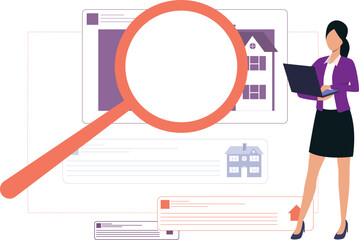 Girl is searching for house on laptop.