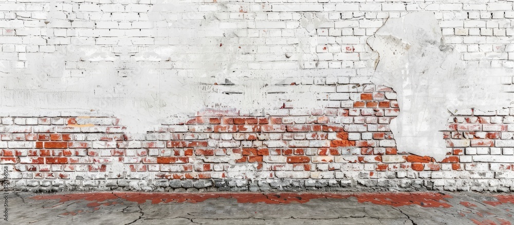 Poster Old Rough Red Brick Wall With Whitewash Vertical Background Texture. with copy space image. Place for adding text or design