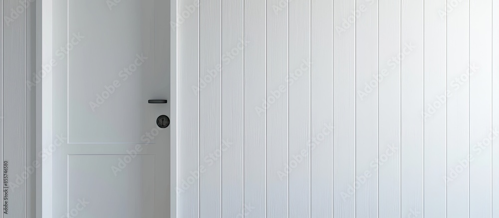 Poster recessed door handle on white wooden sliding door. with copy space image. place for adding text or d