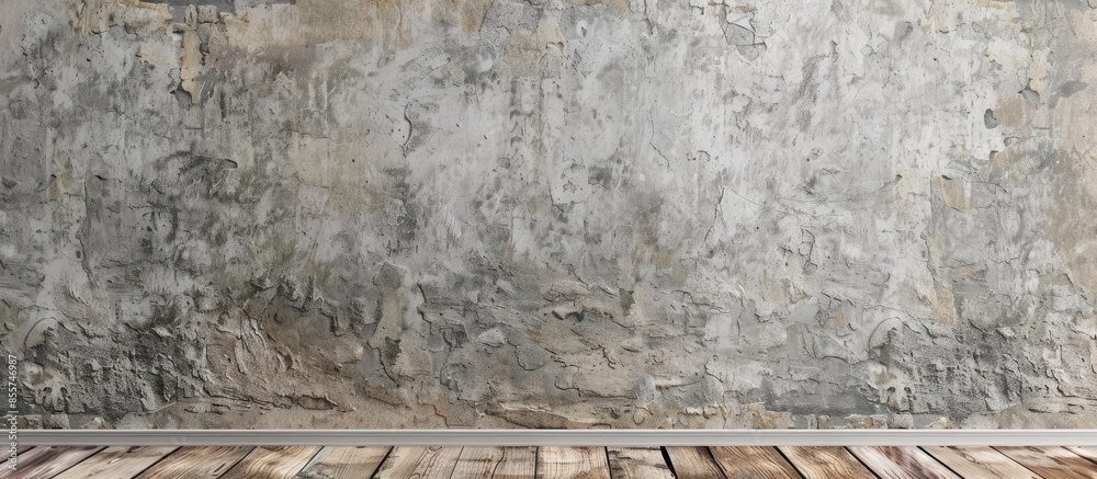 Poster wooden floor and cement wall with white billboard. with copy space image. place for adding text or d