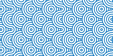 Overlapping Pattern Minimal diamond geometric waves spiral and abstract circle wave line. blue color seamless tile stripe geometric create retro square line backdrop pattern background.