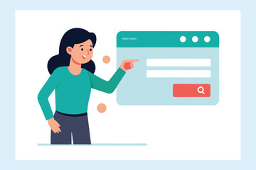 Woman Pointing at Browser SEO Optimization Concept