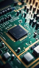 Obraz premium A glimpse into the digital world: a close-up view of a circuit board, showcasing the miniaturized technology that powers modern devices