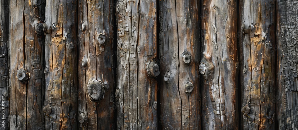 Poster natural architectural texture of weathered round wooden poles exposed to sunlight. with copy space i
