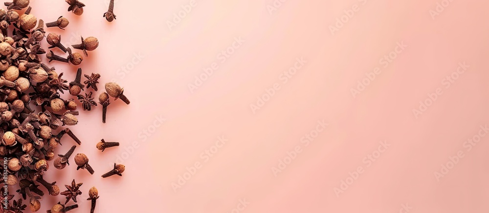 Aufkleber Cloves spice isolated on a pastel background Clove  Spice. with copy space image. Place for adding text or design