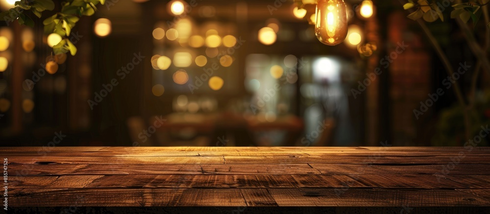 Poster Table Top And Blur Restaurant Of The Background. with copy space image. Place for adding text or design