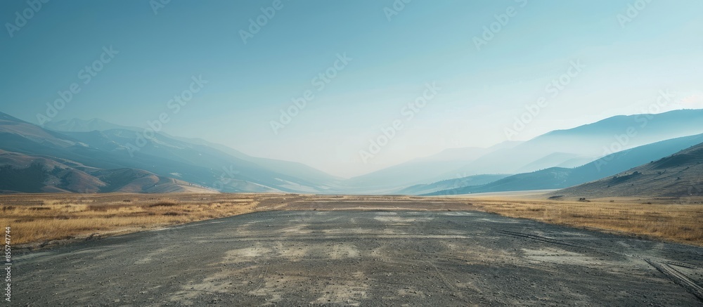 Aufkleber A wide-angle ground with a clear sky and mountainous background for vehicles or products placement. Copy space image. Place for adding text or design
