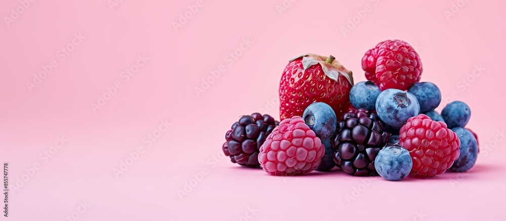 Leinwandbilder tasty and colorful berries in a pile pastel background. with copy space image. place for adding text