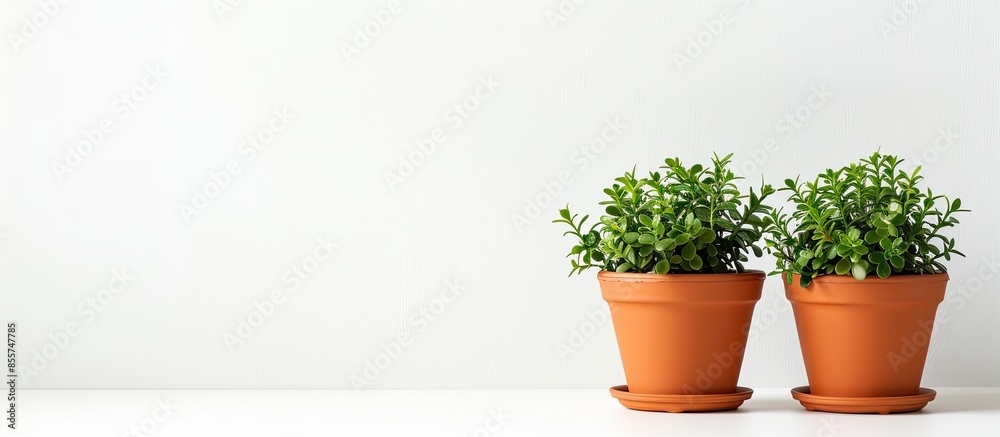Poster plant pots on white background. with copy space image. Place for adding text or design