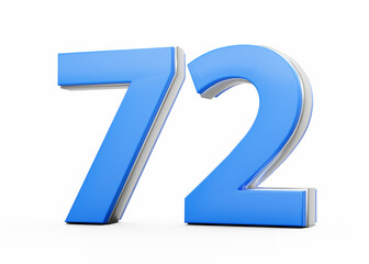 3D Number 72 Seventy Two Made Of Blue Body With Silver Outline On White Background 3D Illustration