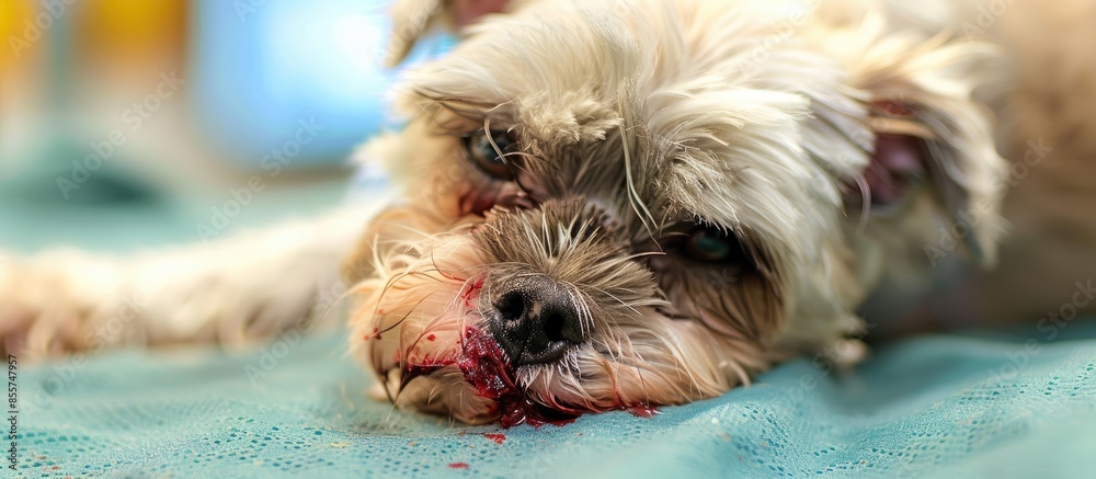 Poster an ulcerated dew claw which shows a bleeding deep hole in a 14-year-old shih tzu dog is seen at toa 