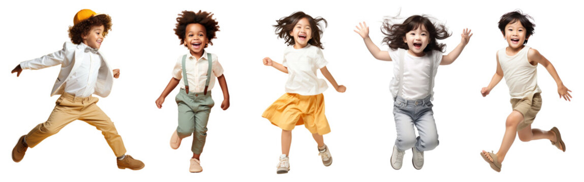 Naklejki PNG happy kids jumping funny  cut out element set