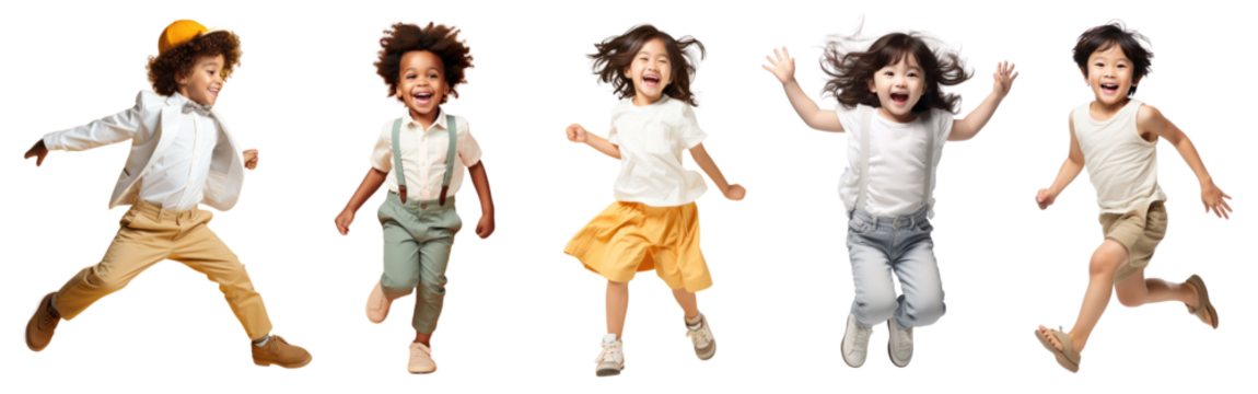 PNG happy kids jumping funny  cut out element set