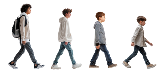 PNG diverse child walking confident  cut out element set