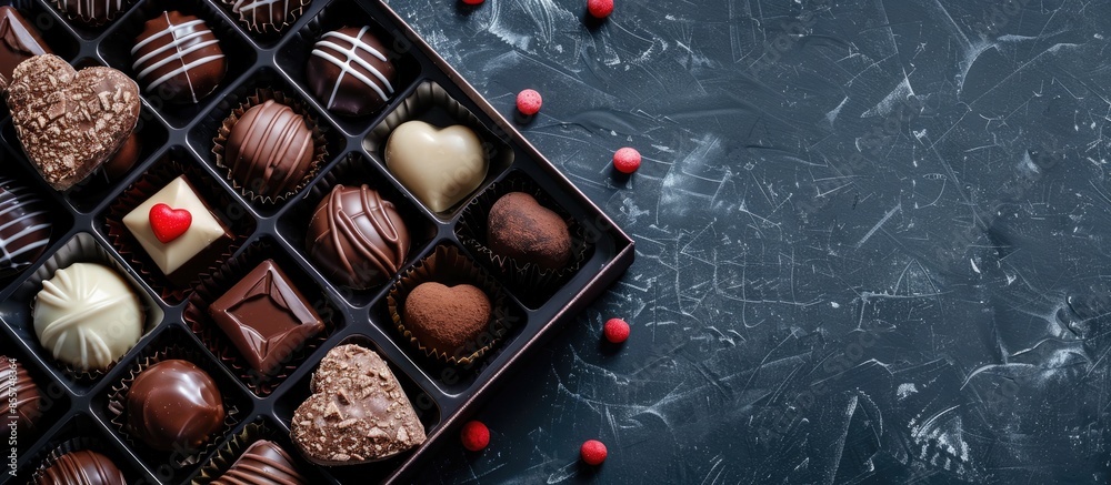 Fototapete box of assorted chocolate with heart for japanese valentine's day. with copy space image. place for 